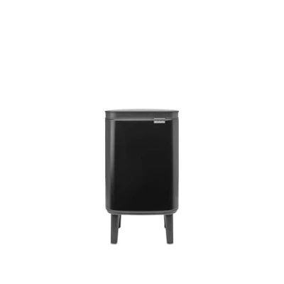 Image of Brabantia Bo Hi Waste Bin 4L Small &amp; Stylish Rubbish Easy Open and Soft Closing Lid Hygienic Space Efficient Click on Legs for Bathroom, Toilet, Bedroom Matt Black