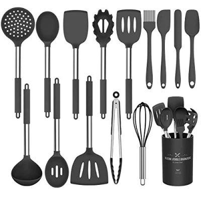 Image of Umite Chef AC29831 Kitchen Utensils, Silicone Stainless Steel, Grey
