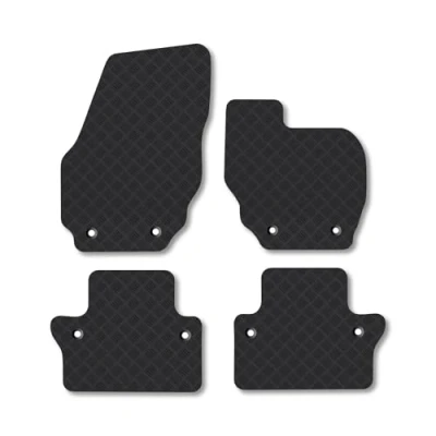 Image of Rubber Car Mats Compatible with Volvo V70 (2008 2016) [Manual] Tailored Fit Floor Set Accessory Black Custom 4 Pieces Clips Anti Slip Backing, Heavy Duty &amp; Waterproof