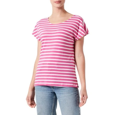 Image of ONLY Women&#039;s Onlmay Life S/S Open Back Top Box JRS T Shirt, Raspberry Rose/Stripes: Cloud Dancer (Dina), XS