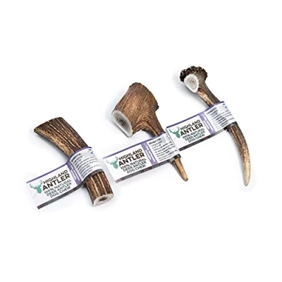 Image of Highland Antler Natural Dog Chew. Pack of 3x Medium (75 150g) Naturally Shed Red Deer Antler, Long Lasting Chew Bone With Calcium And Minerals (Shape may vary)