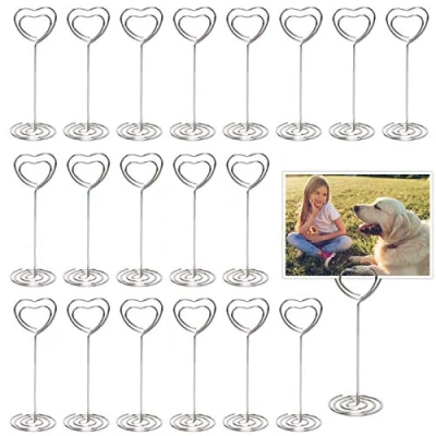 Image of Table Number Card Holders, 25 Pack 3.39 Inch Tall Heart Shape Photo Holder Picture Stand Place for Wedding Party Gatherings Office Desk Paper Memu Clips (Silver)