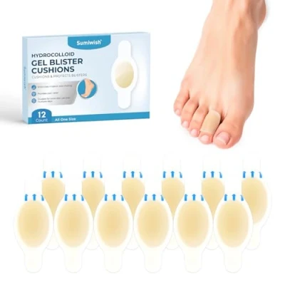 Image of Sumiwish Hydrocolloid Blister Bandages for Feet Extra Cushioning Foot, Toe, &amp; Heel Protection Ideal Prevention Recovery Water Resistant (12 Count, Toe Pack)