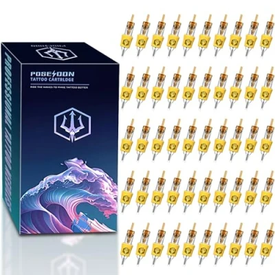 Image of POSEIDON 50PCS Tattoo Cartridge Needles Mixed Size Steriled with Disposable Membrane Safety Cartridges 1203RS, 1205RS, 1207RS, 1209RS, 1211RS for Pen