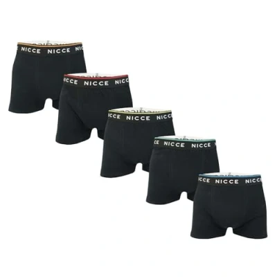 Image of NICCE Mens Foxwell 5 Pack Boxer Shorts in Black Cotton Size X Large