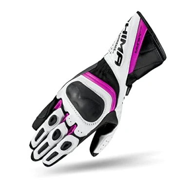 Image of SHIMA MIURA Motorbike Gloves Womens Leather Long Biker Armoured Protectors Motorcycle Perforated Ventilated Reinforced Touchscreen Motorsport Ladies Glove Motorbikes Summer (Womens, Pink, XS)