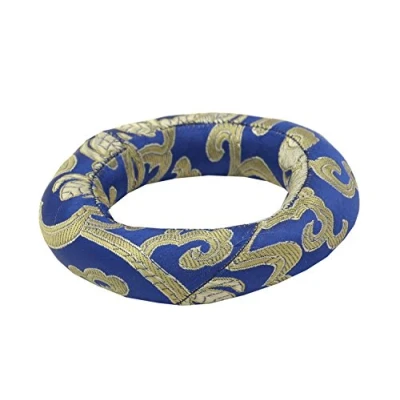 Image of Silk Brocade Ring Cushion Pillow for Tibetan Singing Bowl Hand Made Nepal (Blue)