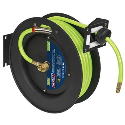 Image of Sealey Retractable Air Hose Metal Reel 15m Ø10mm ID High Visibility TPR