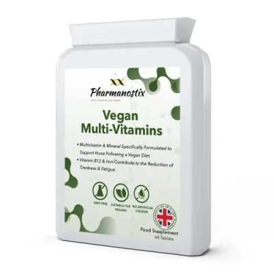 Image of Vegan Multivitamin and Mineral Supplement 60 Tablets 24 Vitamins Minerals Support Immune Function Reduce Fatigue UK Manufactured to GMP Standard