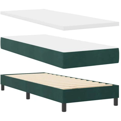 Image of Box Spring Bed with Mattress in Dark Green, 80x200 cm, Velvet Vidaxl