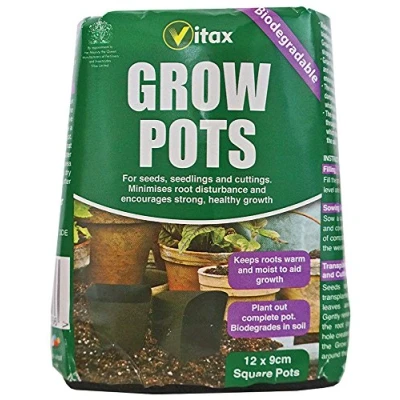 Image of VITAX 6VPGP3 Bio Degradable Grow Square Pots, Black, 9 cm