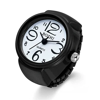 Image of JewelryWe Men Women Finger Watch Round Analog Quartz Ring Watches, Adjustable Size