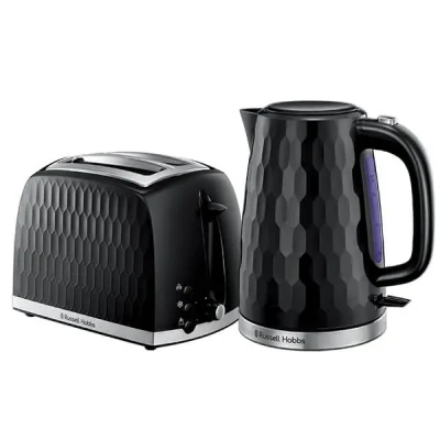 Image of Russell Hobbs Honeycomb Black Kettle &amp; 2 Slice Toaster Set