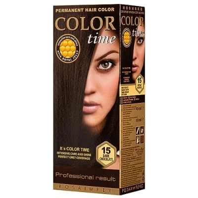 Image of Color TIME Permanent Gel Hair Dye Black Chocolate 15 Enriched with Royal Jelly and Vitamin C Covers Gray 100 ML
