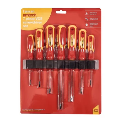 Image of Amtech L0650 7 Piece VDE Electrical Screwdriver Set, Tested Up to 1000V, Insulated, Ergonomic