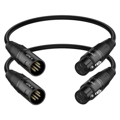 Image of J&amp;D 3 Pin XLR Female to 5 Male Audio Cable, 2 Pack DMX Lighting Cable for Microphone Stage Light Turnaround, 30 cm