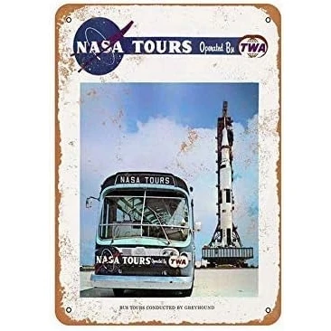 Image of NASA Bus Tours Retro Wall Decoration metal sign 8x12 inches