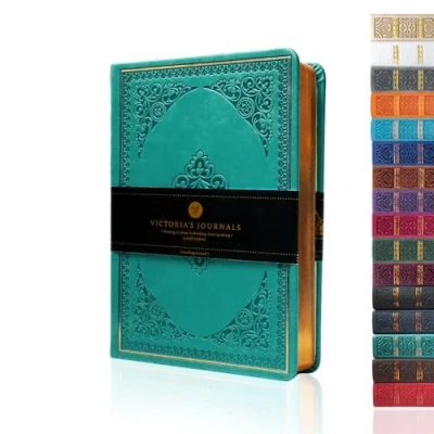 Image of VICTORIA&#039;S JOURNALS Leatherette Vintage Journal Hard Cover Lined Notebook Old Looking Travel Pocket Diary, Mini B6 Size 6.5&#039;&#039; x 4.7&#039;&#039;