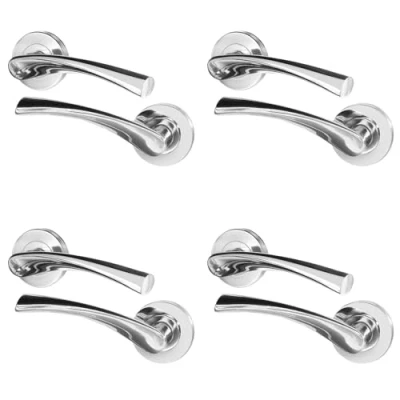 Image of EAI Chrome Internal Door Handle 4 Pairs Polished Lever on Rose Round Handles Novoli Range