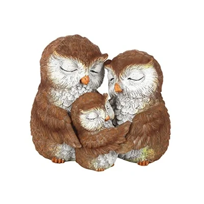 Image of Adorable Brown &amp; White Owl Family Ornament 9cm x 10cm (1 Pc.) Featuring Loving Daddy, Mummy Baby Perfect Gift for Loved Ones Room Decor