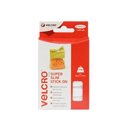 Image of VELCRO Brand Super Slim Stick On Ovals, 35 mm Pack of 100, White