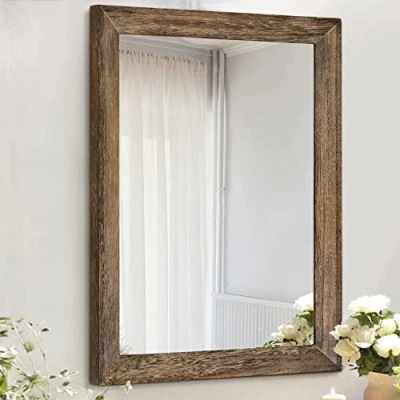 Image of AAZZKANG Rustic Wood Mirror Rectangle Decorative Wall with Frame Bedroom Living Room Bathroom Hanging Brown