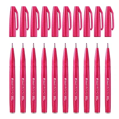 Image of Pentel Brush Sign Pen SES15C 12, Fibre Tip Pen, Like 10 Burgundy red