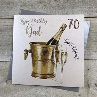 Image of white cotton cards &quot;Champagne Bucket, Dad 70 Happy Birthday Handmade 70th Card, White, wbs70 d