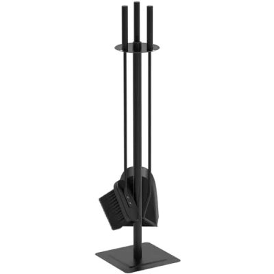 Image of VOUNOT Fireplace Accessories Tools, 4 Piece Companion Sets with Shovel, Broom, Poker &amp; Holder, Wrought Iron Fire Place Wood Burner Sets, Black, 6719265996823