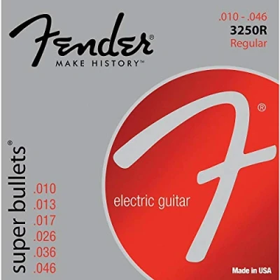 Image of Fender Super Bullet® Strings for Electric Guitar, Nickel Plated Steel, Bullet End, 3250R Gauges .010 .046, (6)