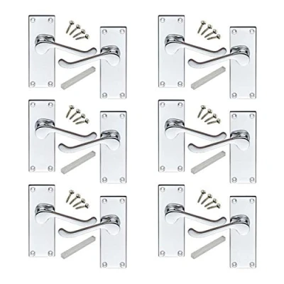 Image of Golden Grace 6 Pairs of Polished Chrome Victorian Scroll Lever Latch Door Handles for Internal Interior Doors 120mm x 42mm Premium Quality