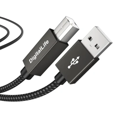 Image of DigitalLife 1.8m USB A to B MIDI Interface Cable Nylon Braided For Keyboards, Controllers, Audio Interfaces Compatible with Windows, macOS, Linux