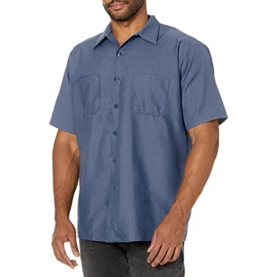 Image of Red Kap Men&#039;s Industrial Work Shirt, Regular Fit, Short Sleeve Utility Button, Postman Blue, XXXXL