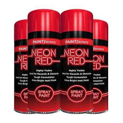 Image of Classic Signature 4 x Neon Red 200ML, Spray Paint Aerosol Fluorescent Bright Graffiti (Banksey) Matt Finish