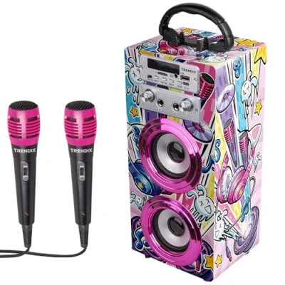 Image of Trendix Kids Karaoke Machines Party Edition Machine 2 Microphones For Girls Pink Portable Bluetooth, FM Radio, USB