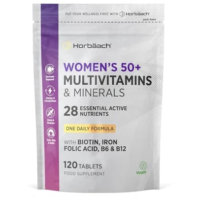 Image of Womens Multivitamins Over 50 27 Essential Nutrients Including Vitamin B12, D, Iron and C for Normal Collagen Formation 120 Vegetarian Tablets by Horbaach