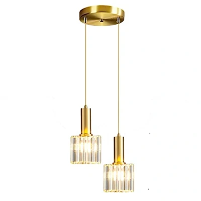 Image of XIRYTU H Modern Mini Crystal Pendant Light for Kitchen Island Dining Room Bedroom,Gold Base Ceiling Lamp Hanging (2 Light)
