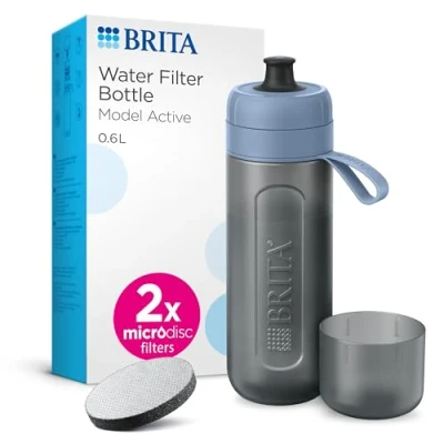 Image of BRITA Sport Water Filter Bottle Model Active Dark Blue (600 ml) Includes 2 MicroDisc Filters Squeezable BPA Free for Travel, When Drinking/Dishwasher Safe