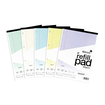 Image of Silvine A4 Assorted Colour Dyslexia Refill Pads Lined with Margin (5 Pack)