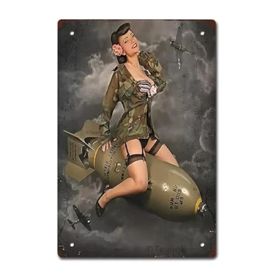 Image of Pin Up Girl Sexy Lady Military Memorial Day Veterans Independence Female Soldier Army War Air Force Bikini 12x8 in Tin Sign Home Decor Art Metal Signs Wall Poster