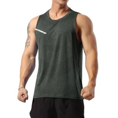 Image of Men&#039;s Athletic Workout Tank Tops Sleeveless Muscle Running Shirts Training Quick Dry Gym Activewear Gray 3XL