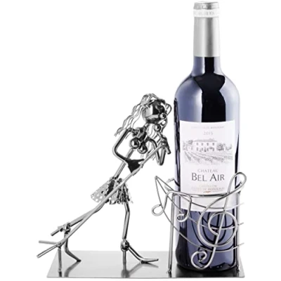 Image of BRUBAKER Wine Bottle Holder Female Singer Metal Sculpture Stand 7.5 inches Gift for Musicians and Music Fans with Greeting Card