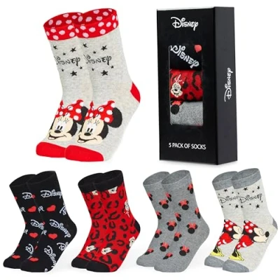Image of Disney Stitch Socks Women Calf Length for Teenagers 5 Pack Size 3 8 Soft Stretchy Gifts