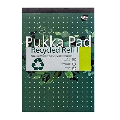 Image of Pukka Pad Recycled A4 Refill Notepad 6 Pack of Notebooks with 100 Pages, 50 Sheets 80GSM Paper, 4 Hole Punch Margins, and Feint Ruled Lines
