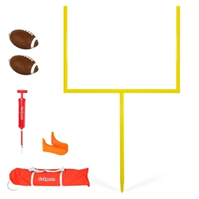 Image of GoSports Football Field Goal Post Set with 2 Footballs and Kicking Tee Life Sized Backyard for Kids Adults 6&#039; Standard
