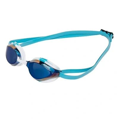 Image of ARENA Python Racing Swim Goggles for Men and Women, UV Protection, Anti Fog, Dual Strap, Mirror Lens, Blue Mirror/White Sky