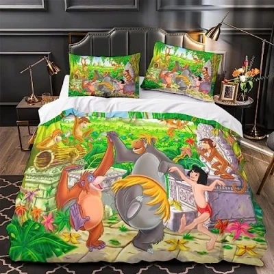 Image of CcacHe Jungle Book Duvet Cover Set 3D Animation Bedding Boys and Girls, Children&#039;s Bed Sheet, Sets 135 x 200 cm + Pillowcases 80 (03.135 cm)