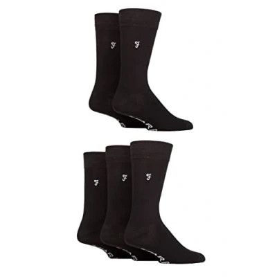 Image of Mens 5 Pair Farah Plain, Striped and Patterned Everyday Bamboo Socks Plain Black 6 11