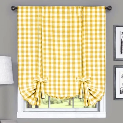 Image of Achim Home Furnishings Buffalo Check Window Curtain Tie Up Shade, 42&quot; x 63&quot;, Yellow &amp; White, Polyester Blend, W 63&quot; L (Pack of 1)