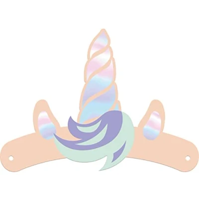 Image of Folat Children&#039;s 68327 Paper Headbands, Unicorns &amp; Rainbows, Pack of 6, Multi Coloured